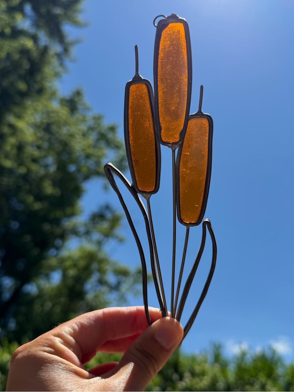 Vintage Cattail Stained Glass Suncatcher